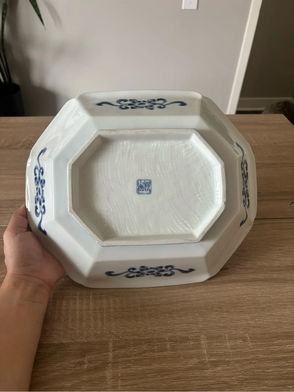 Japanese Blue and White Octagonal Porcelain Bowl - 12in